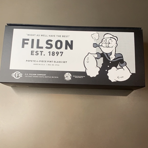 New Filson x Popeye - 4 Piece Pint Glass Set, beer mug tumbler -Made in USA - Picture 6 of 7